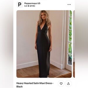 Heavy Hearted Satin Maxi Dress - Black